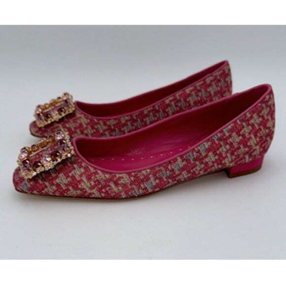 NIB-Manola Blahnik Fuschia Tweed Hangisflat - 39 - Picture 5 of 8